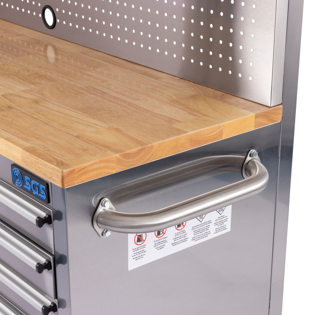 SGS 55in 10 Drawer Stainless Steel Roller Work Bench with Pegboard and Upper Cabinets